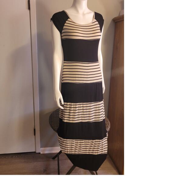 Espresso Striped Maxi Dress - Tan Black - Size XL - Slinky Beachy Lightweight - Picture 1 of 8